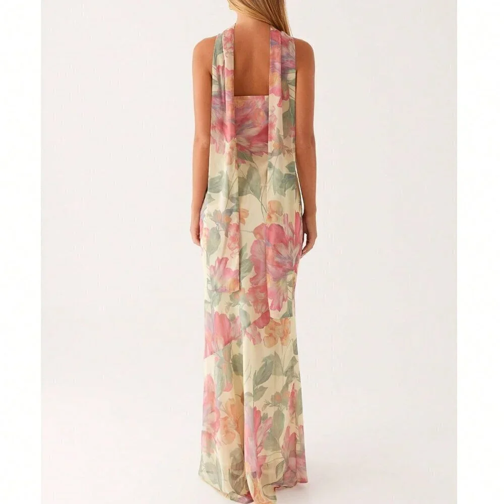 Pink Elegant Women's Floral Strapless Dress Y2k Backless Sleeveless Tube - Picture 6 of 7